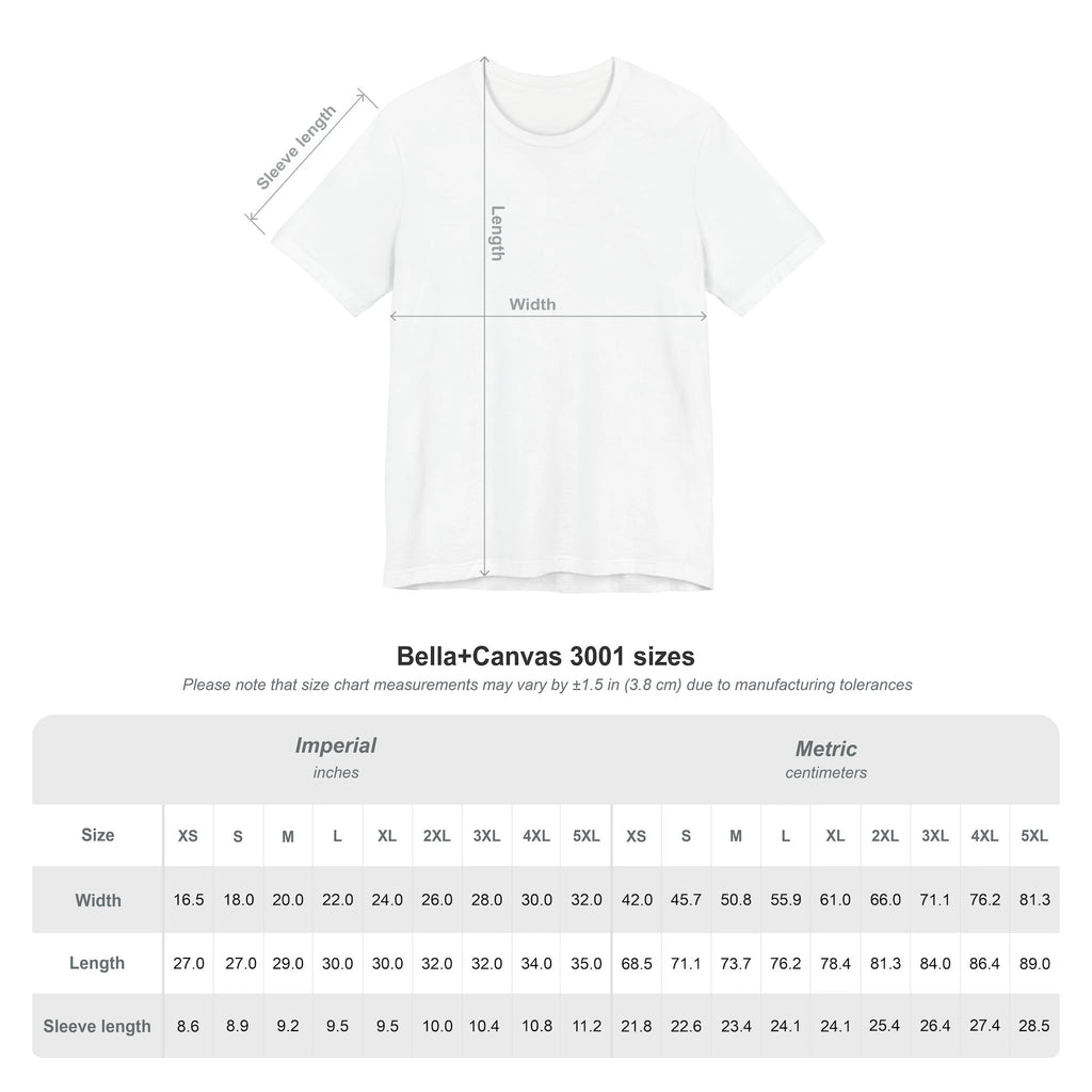 Bella & Canvas 3001 T-shirt Size Chart