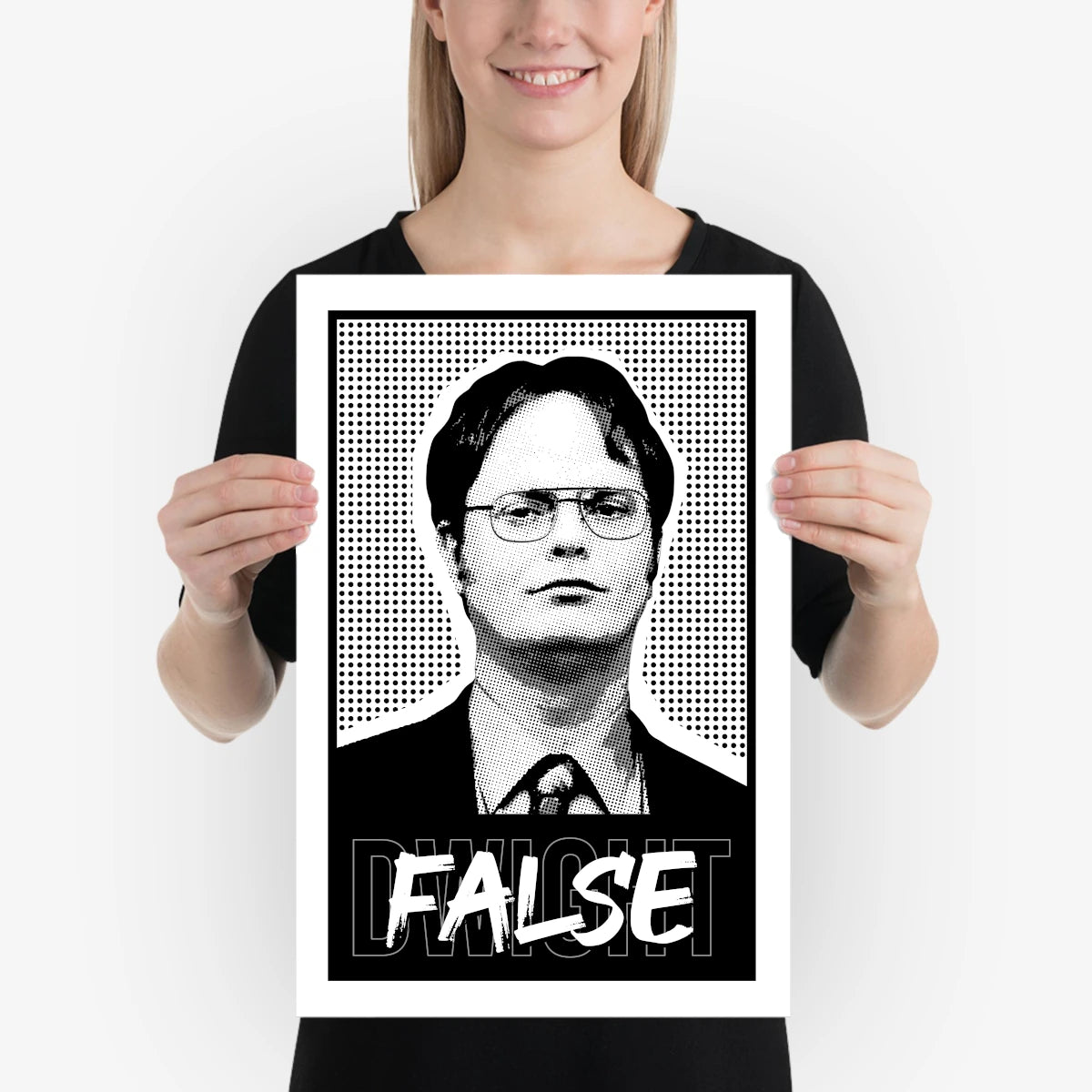 Poster of Dwight Schrute from The Office with the word “False!” –12x 18 inches mockup