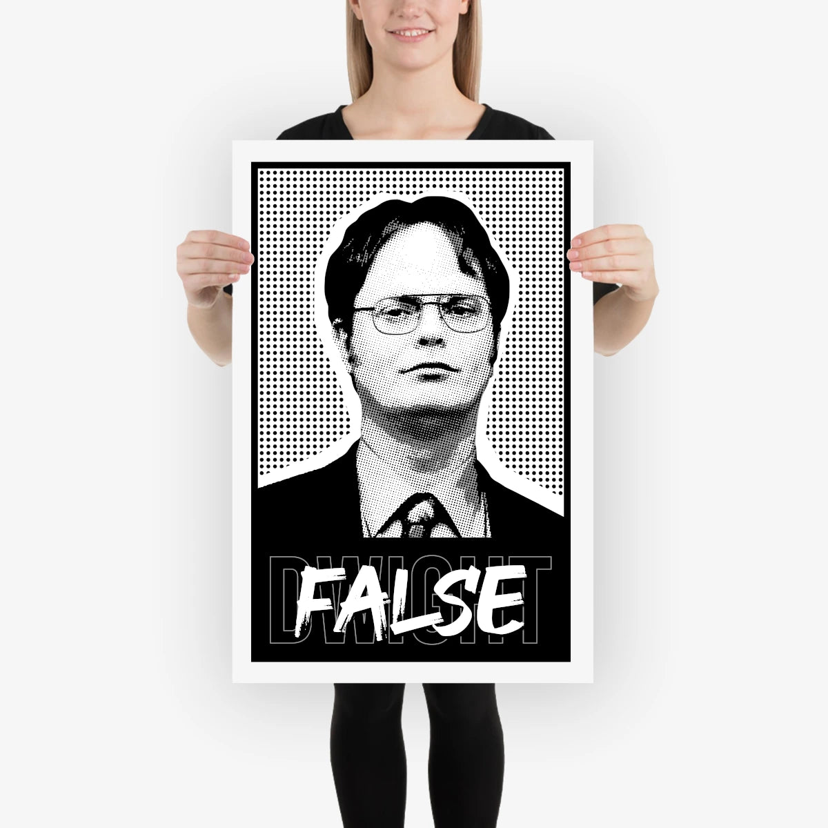 Poster of Dwight Schrute from The Office with the word “False!” – 20x30 inches mockup