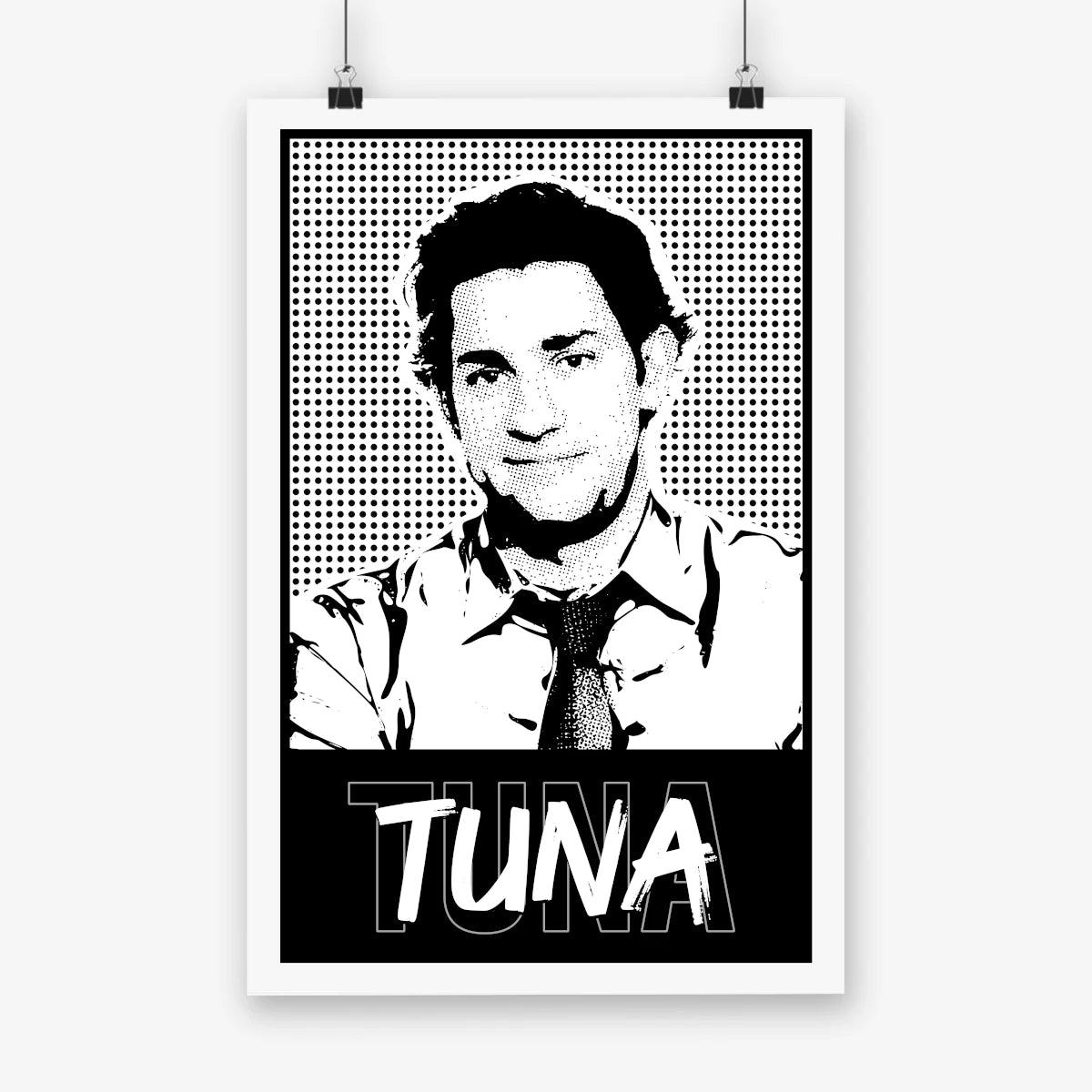 Graphic poster of Jim Halpert from The Office smiling – features nickname “Tuna” and playful, modern design