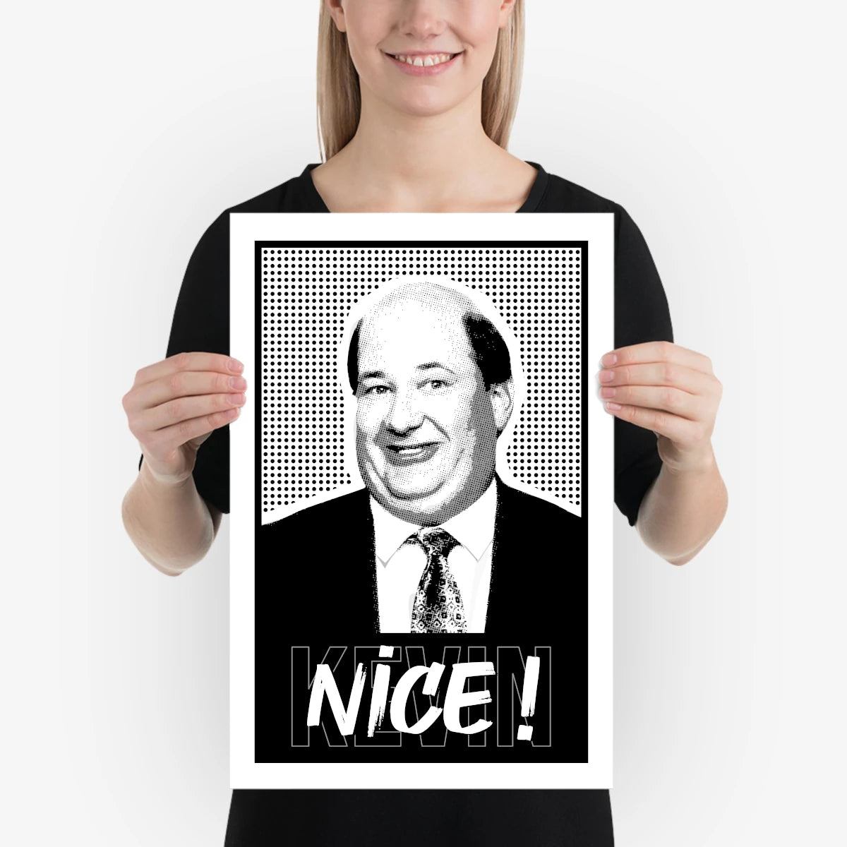 Illustration of Kevin Malone from The Office saying “Nice!” – 12x18 inches mockup