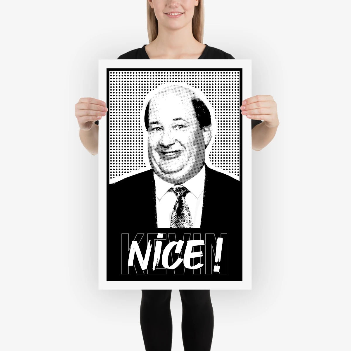 Illustration of Kevin Malone from The Office saying “Nice!” – 20x30 inches mockup