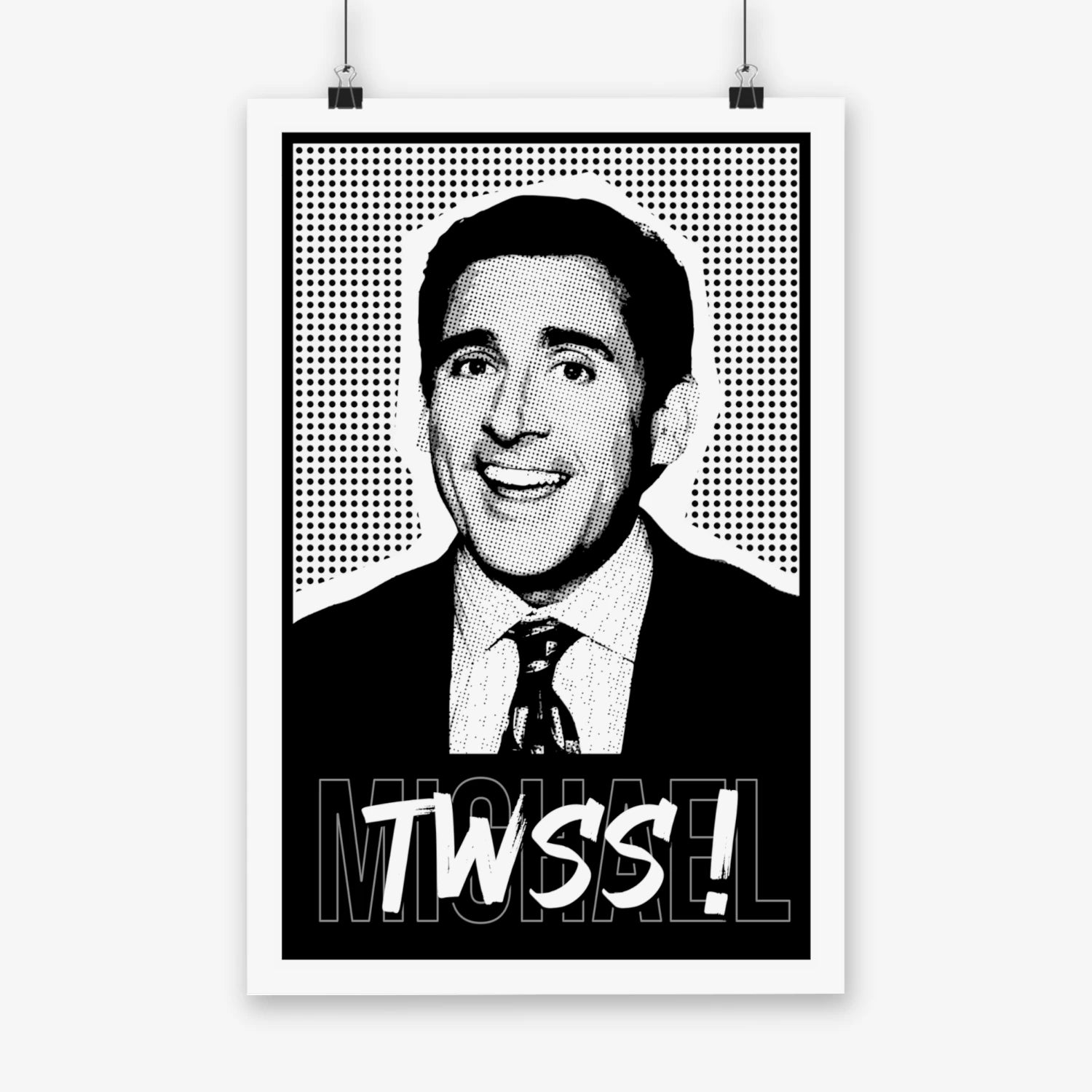 Illustration of Michael Scott from The Office smiling with “TWSS” text – iconic quote poster