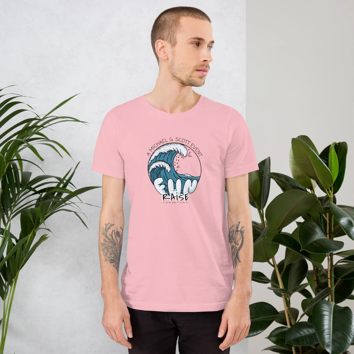 “FUN raise” Tsunami T-Shirt – Product mockup Man