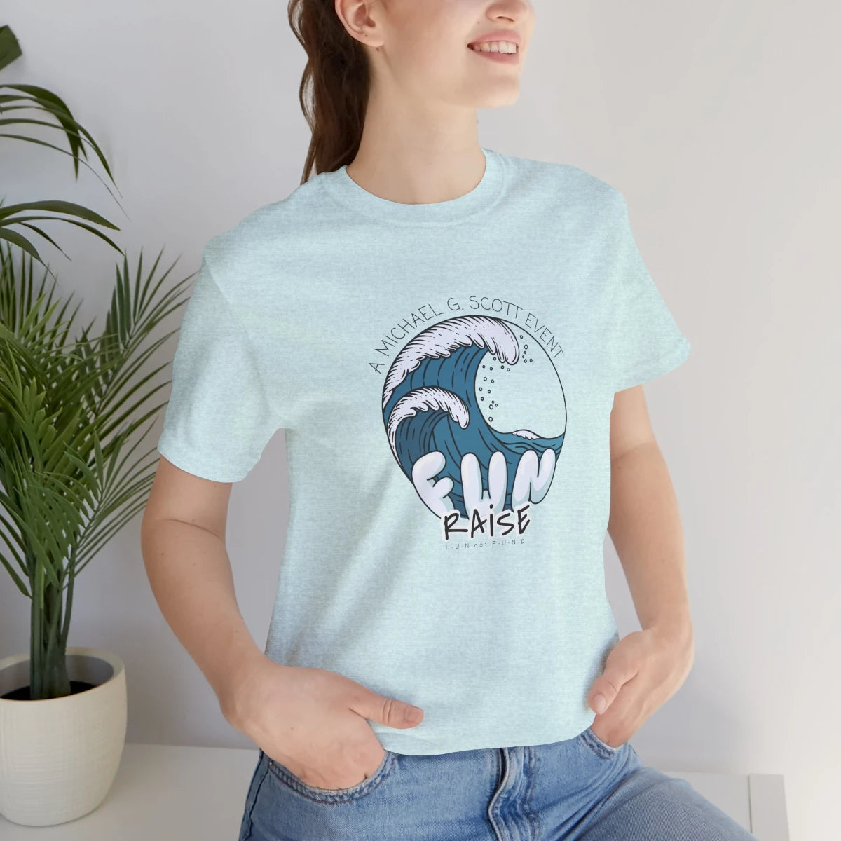 “FUN raise” Tsunami T-Shirt – Product mockup woman 1